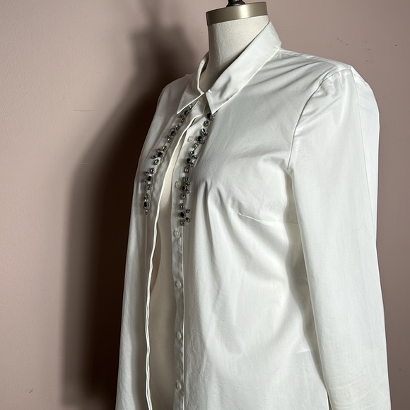 Laundry by Shelli Segal Rhinestone Embellished Cotton White Button Down Shirt 8 - Picture 5 of 15